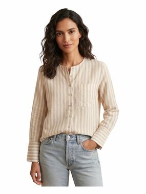 Everlane Linen Collarless Striped Button Shirt Pullover Size 2 (Small)
